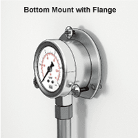 Diagram of bottom-mount pressure gauge with mounting flange