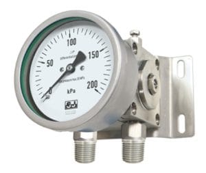 SJ Gauge differential pressure gauge with mounting clamp