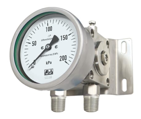 SJ Gauge differential pressure gauge with mounting clamp