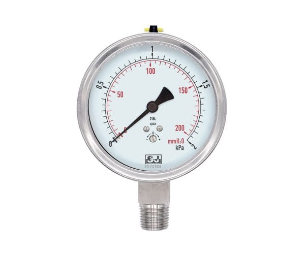 SJ Gauge low-pressure gauge with stainless steel case