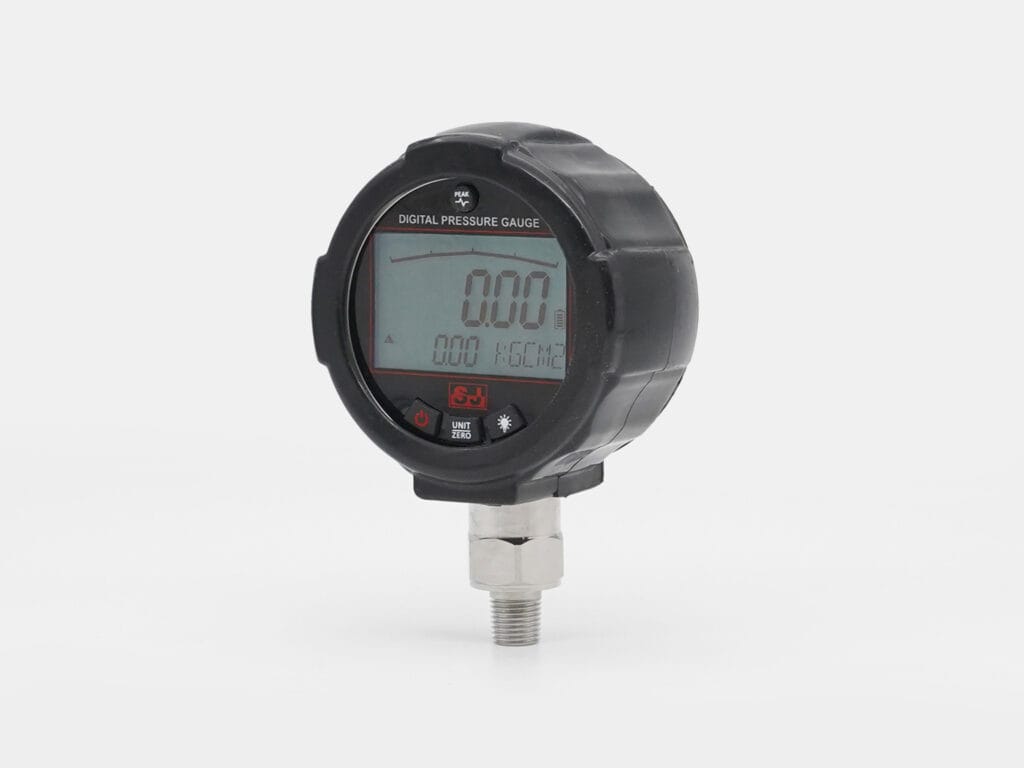 Durable gauge with rubber boot for shock resistance