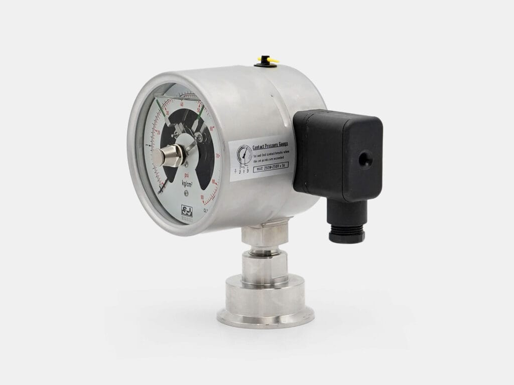 Double-connection Euro switch contact pressure gauge with tri-clamp diaphragm seal