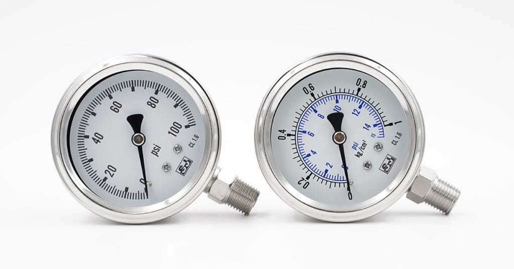 Liquid filled SS gauge with dual scale for vibration resistance