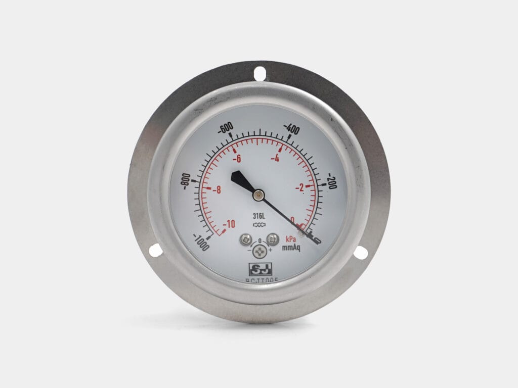 SS micro-pressure gauge with front flange for panel mount