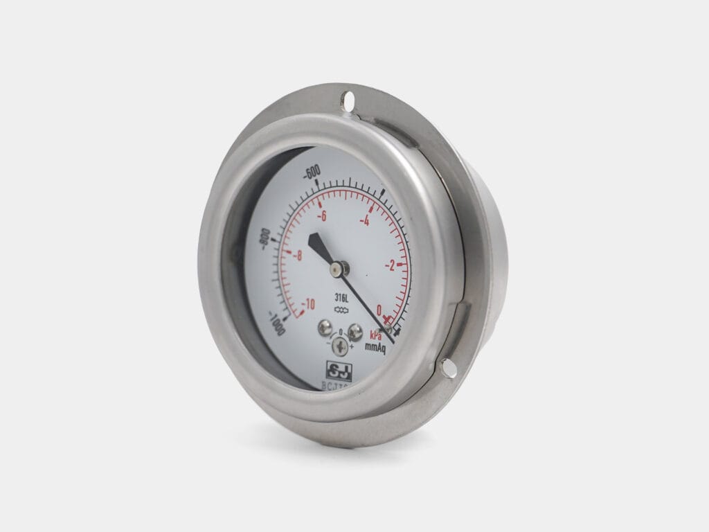 Micro-pressure gauge with centre back mount for sensitivity