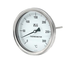 SJ Gauge large industrial thermometer with back-entry stem connection