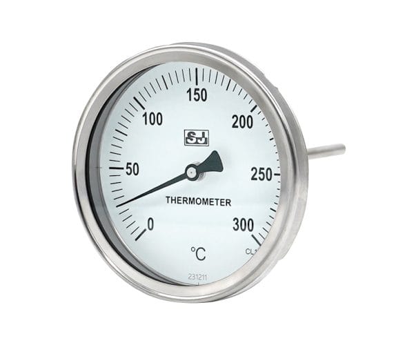 SJ Gauge large industrial thermometer with back-entry stem connection