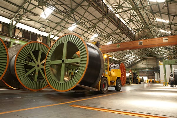 Large cable drums inside Huaxin Lihwa cable factory