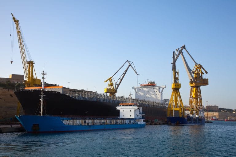 Ship in dry dock during SJ Gauge thermometer modification project